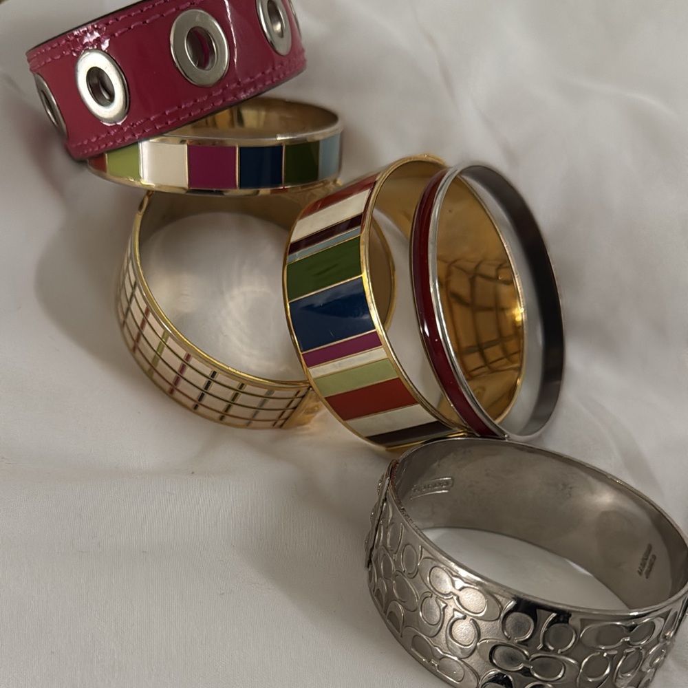 Coach Striped and Silver Bangle Set of 6